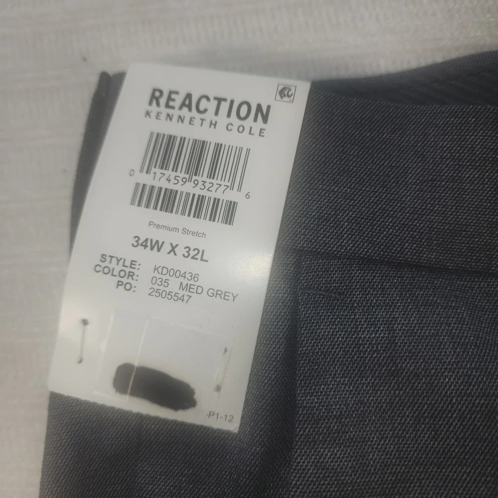 Kenneth Cole Reaction Mens 34x32 Slim Fit Stretch Dress Pants Medium Grey NWT